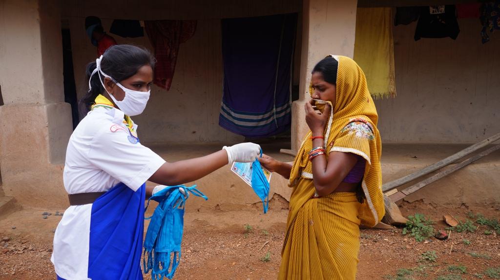 Mask distribution at Uparpada village of Ostali, Block - Hemgir