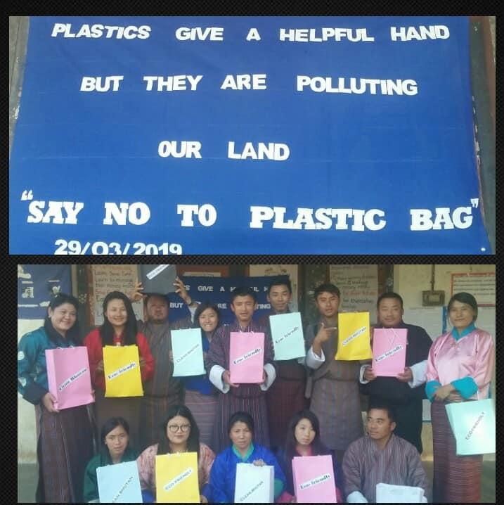Awareness on ban of plastics bags in Bhutan and trashtag challenge