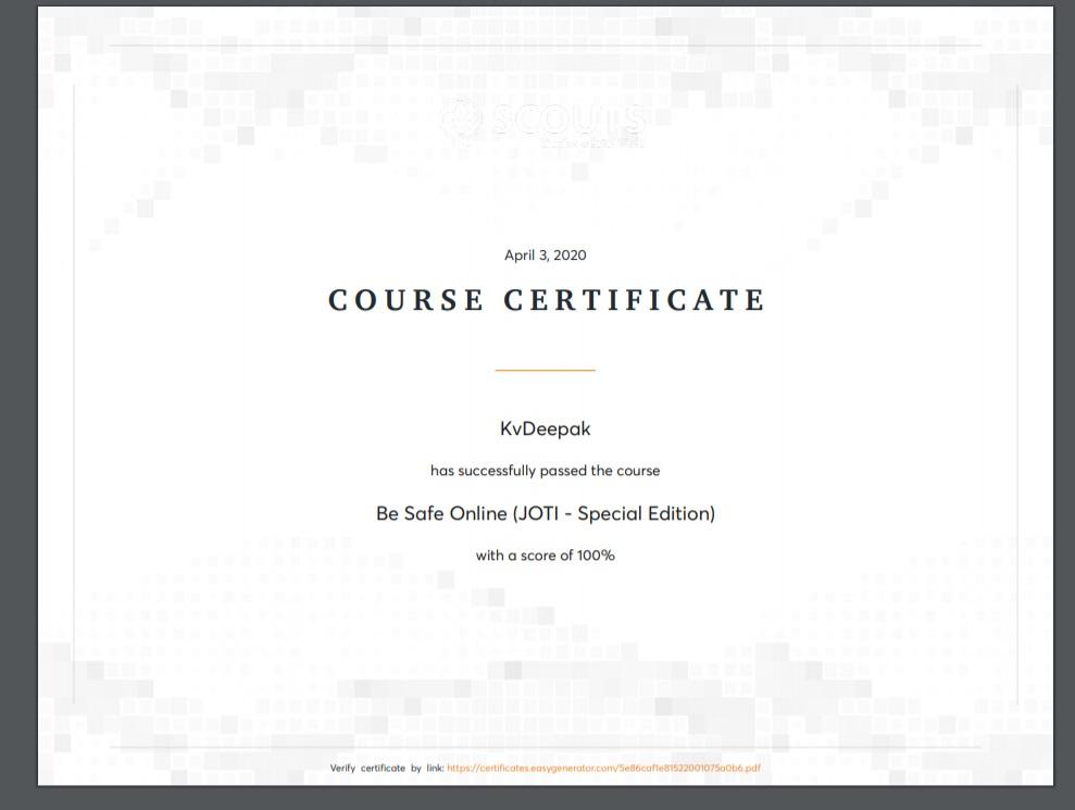 Be safe Online course - special Joti ( SFH )