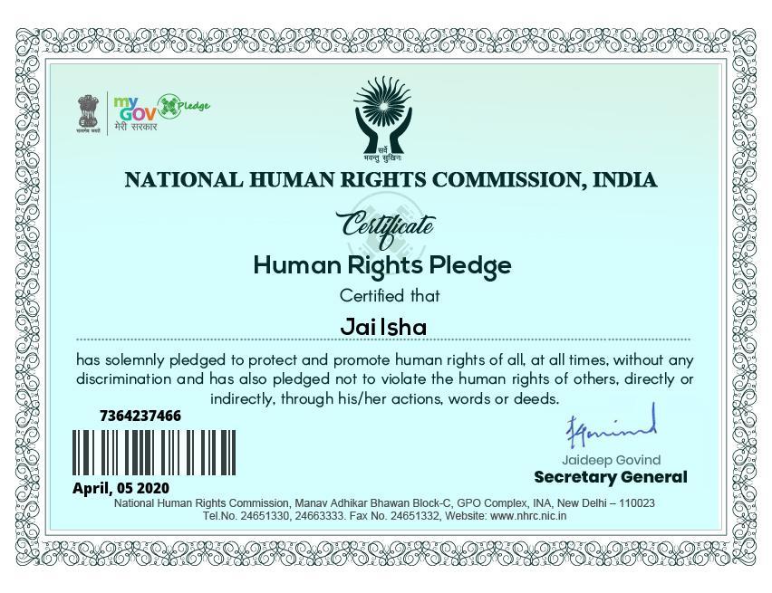 Pledged to promote Human Right 