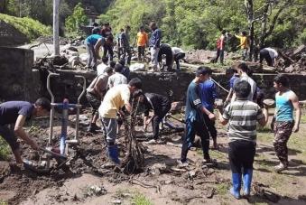 cleaning beside ECCD at lhuntse.