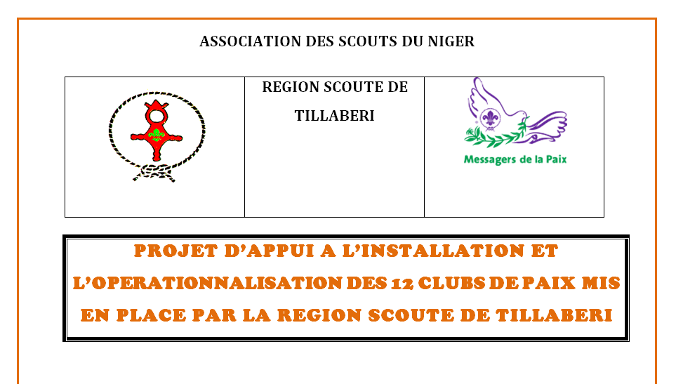 PROJET D’APPUI A L’INSTALLATION ET L’OPERATIONNALISATION DES 12 CLUBS DE PAIX MIS EN PLACE PAR LA REGION SCOUTE DE TILLABERI
