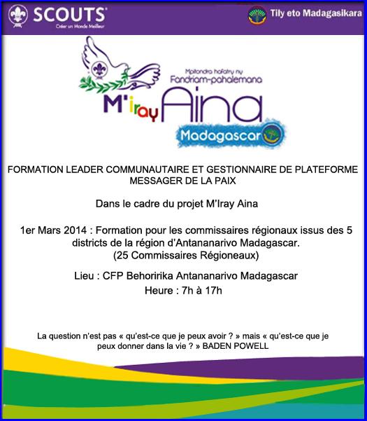 FORMATION LEADER COMMUNAUTAIRE ET GESTIONNAIRE DE PLATEFORME – MESSAGER DE LA PAIX