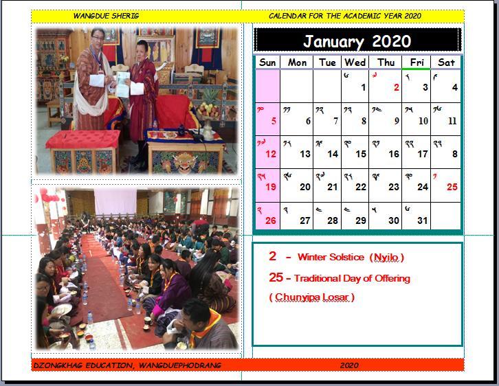 Sherig Dzonkhag scouts calendar 2020