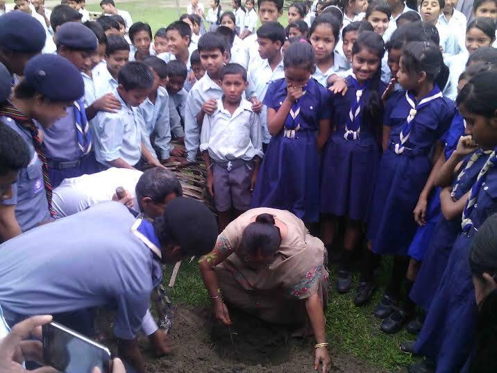 Plantation and Swachh Bharat Abijan (Mission Clean India) at Garamur Sri Sri Pitambar dev H.S. School Majuli Island by Scouts & Guides on World Environment Day'2015.