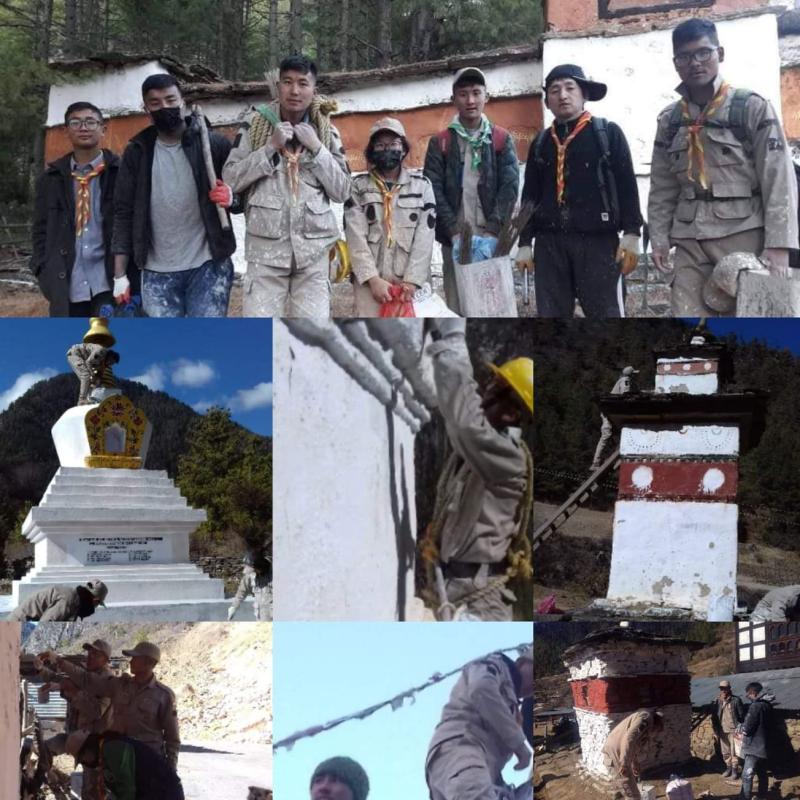 White washing of 108 stupas of Haa Dzongkhag.
