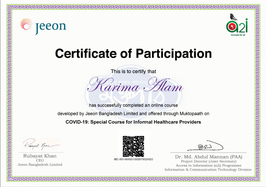 COVID-19 Special Course for Informal Healthcare Providers