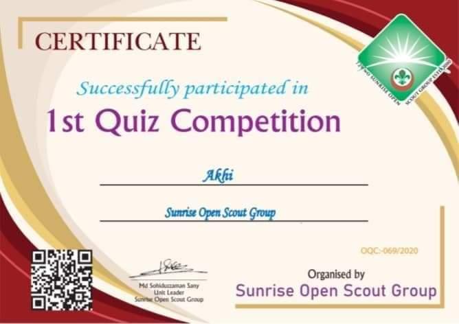 সানরাইজ ওপেন স্কাউট গ্রুপ ১ম অনলাইন কুইজ কম্পিটিশন-২০২০