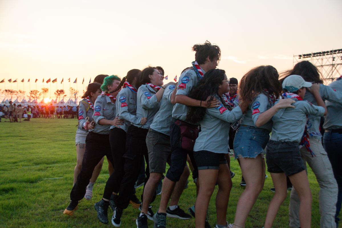 Young scouts engaged in group activity
