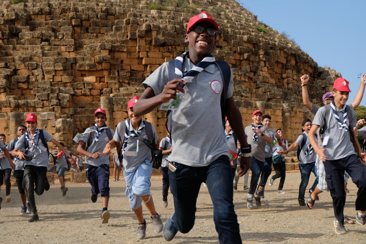 Young scouts running 