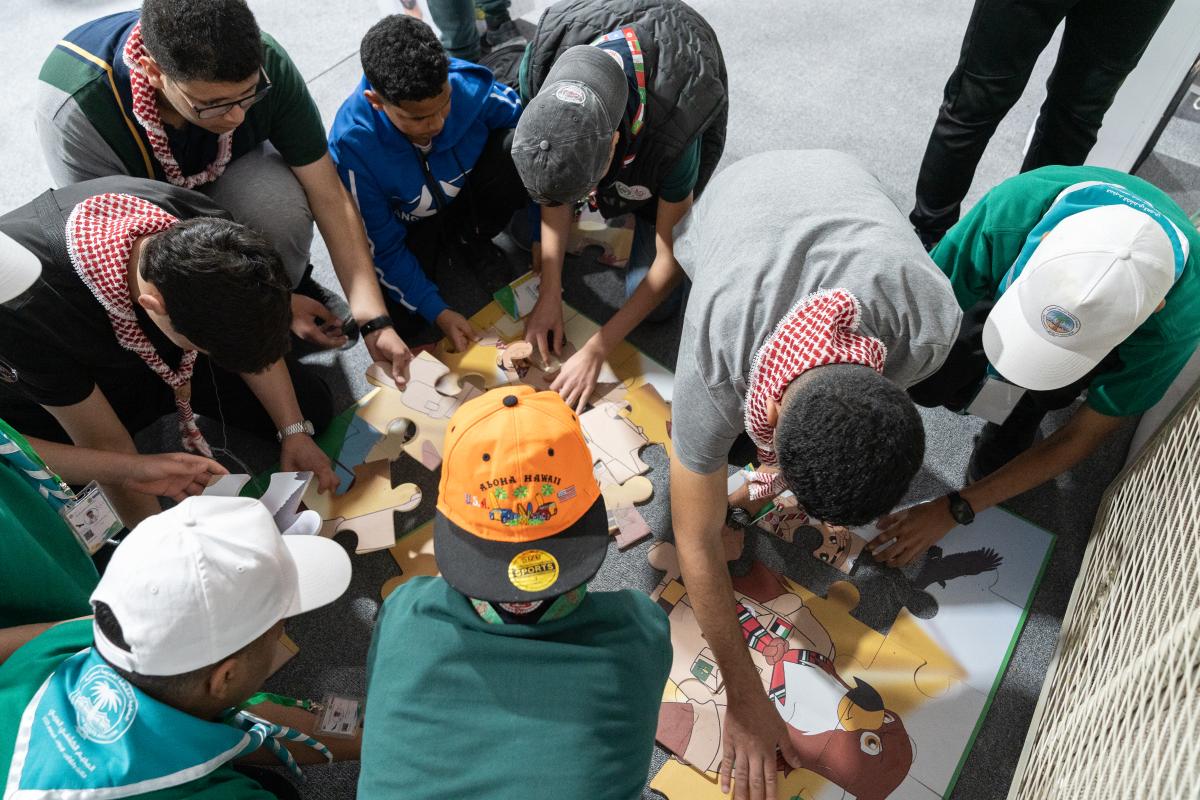 Young people working on puzzles 