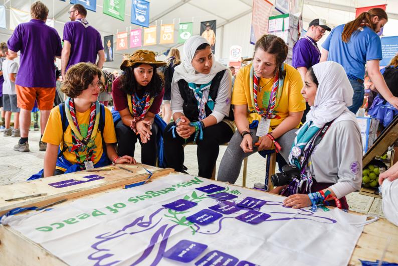 Scouts doing a peace activity