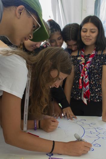 Young people drawing together 