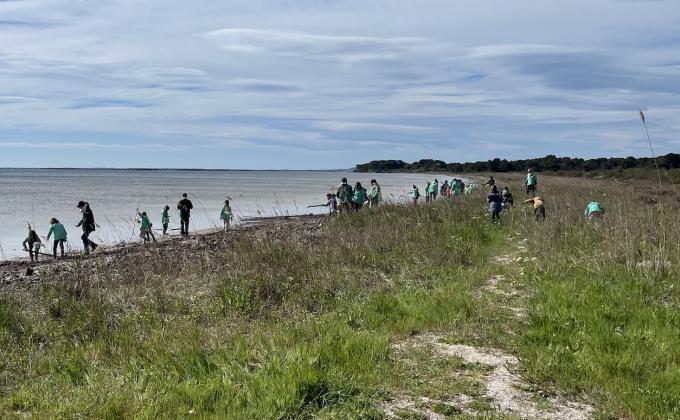 scouts et guides en train de ramasser des déchets sur une plage de France