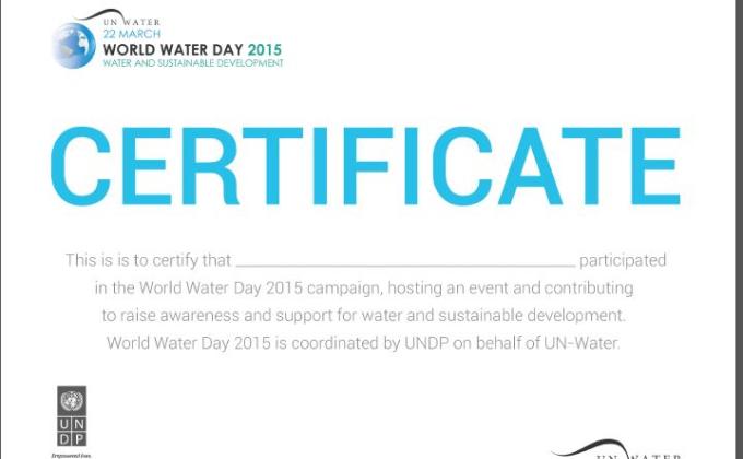 UN WATER CERTIFICATE FOR PARTİCIPATING TO WORLD WATER DAY 2015