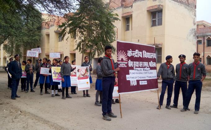 Fund raising with my scouts for flood victims of Chennai/Tamilnadu (India) - Rally and door - to door collection.