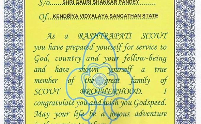 MY AWARD CERTIFICATE BY PRESIDENT OF INDIA