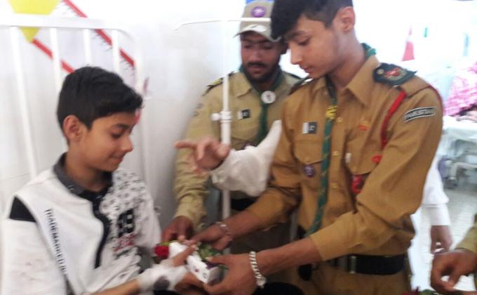 A delegation of Wahdat Scouts Open Group Punjab lead by group coordinator visited the area affected by yesterday bomb blast at Gulshin e Iqbal lahore & also met injured's of the incident at local hospital