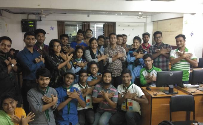 Daffodil international university air rover scout group arranges a special crew meeting.