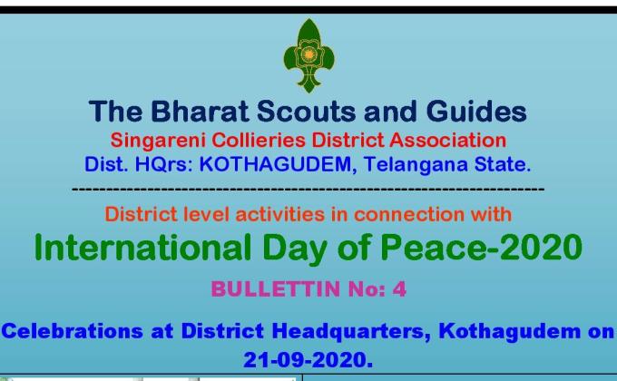 Bulletin-4 of "International Day of Peace" activities in Singareni Collieries District association TELANGANA India