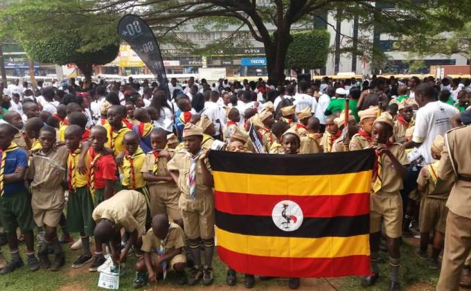 Ugandan Scouts participating in the environmental conservation walk with WWF.