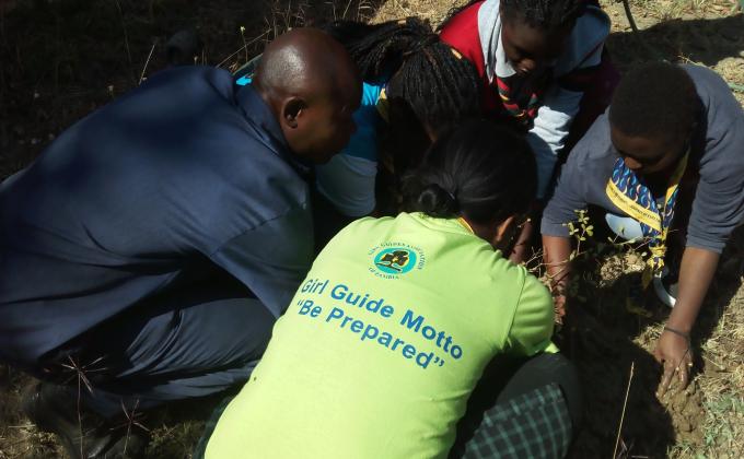 Girl Guides Plant Trees at Scout Headquarters in Lusaka