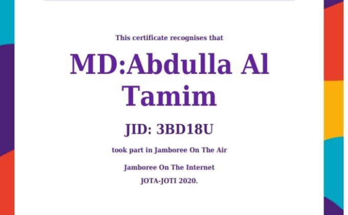 Jota joti jamboree 2020
One The air-One The internet
Certificate of Participation