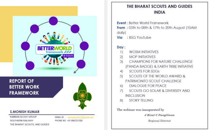 Virtual Better World Framework-World Scout Programme 05-08 & 17-20 August, 2020 By BSG INDIA