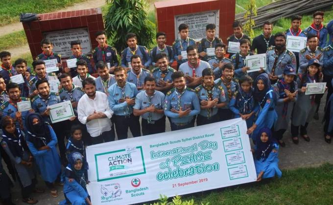Bangladesh Scouts Sylhet District Rover.  International Day of PEACE celebration.  21 September 2019.
