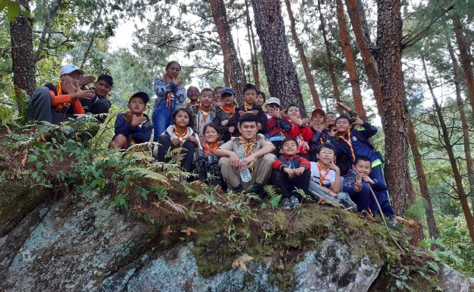 Scout hiking and camping