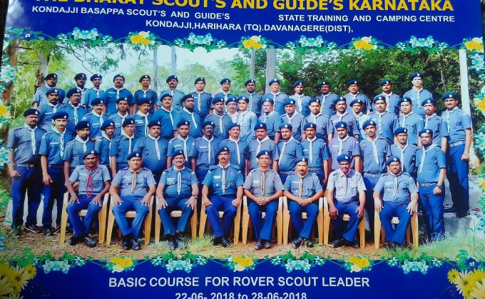 The Bharat Scouts and Guides, Karnataka was conducted Basic courses for Rover Scout leader held at 22-06-2018 to 28-06-2018 State Training and camping center, Kondajji, Harihar Taluk, Davanagere District. 
No of Participants-50
No of Staff's - 07