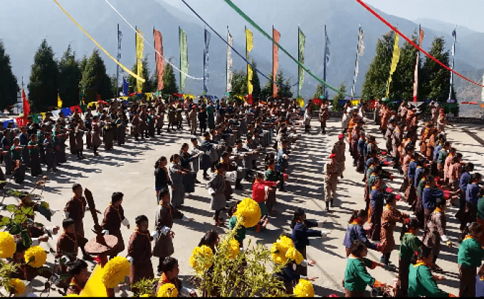 Morning excercise with areobic and drill during regional camp,Bhutan