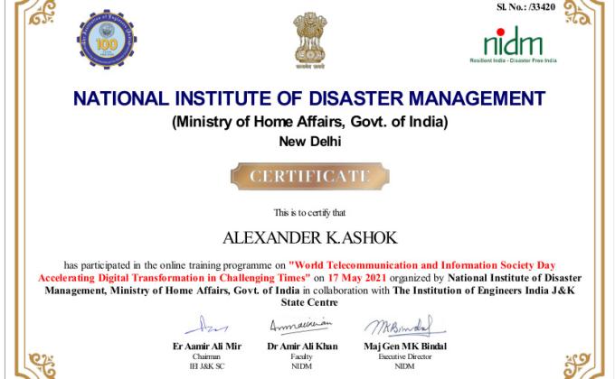 Radio Scouting - Online Training Programme on “World Telecommunication and Information Society Day Accelerating Digital Transformation in Challenging Times” organised by National Institute of Disaster Management, Ministry of Home Affairs, Govt. of India