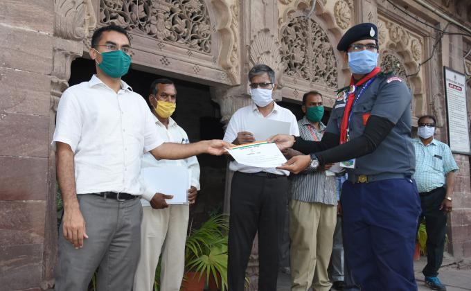 Jodhpur district collector Mr. Prakash Rajpurohit conferred the citation for providing remarkable services in Covid-19
