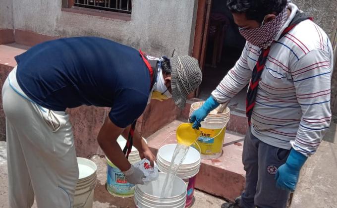 Sanitize the Group area with the spraying by the disinfector