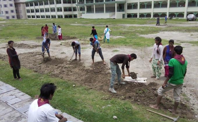 Making Volley Ball Ground of the College 