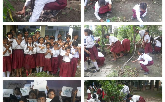 Clean garden clean grass and clean school with mop