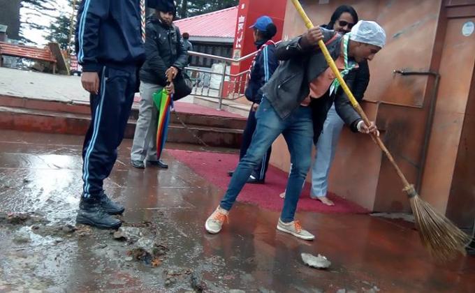 cleaning the temple