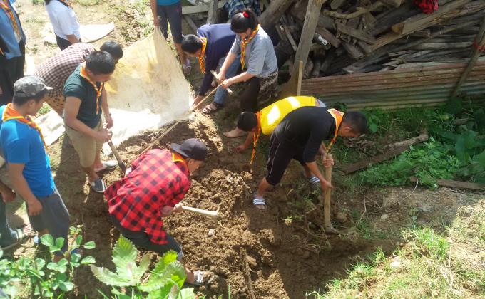 Clearing Debris around Throema Lhakhang-