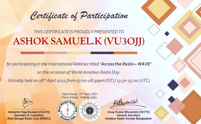 Radio Scouting - Webinar “Across the Radio-WAVE” on the occassion of World Amateur Radio Day by West Bengal Radio Club.
