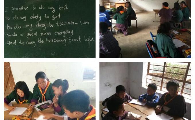 Teaching on Nachung scout Promise, Law, motto, sign and scout uniform. 