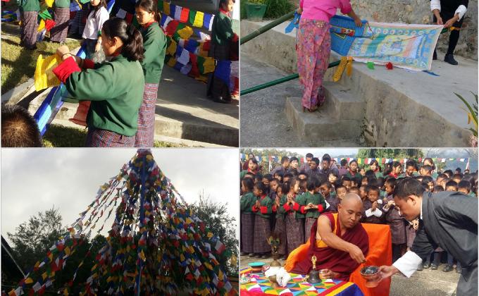 Hoisting of blessed prayer flags (lungdhar)