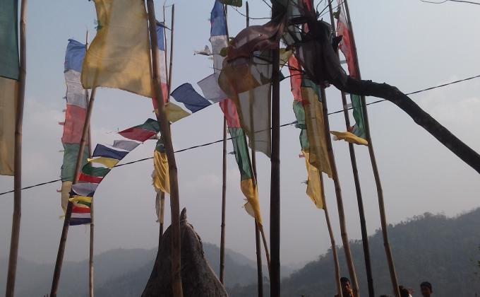 LPS NACHUNG SCOUTS HOISTED PRAYER FLAGS .