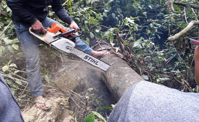 Construction of foot bridge in Retey river