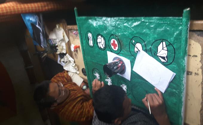 Scouts advancement and proficiency badges in waste sacks