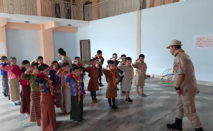 Drill for young scouts. 