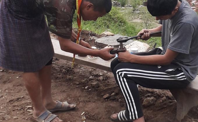 # - Helping Health In-charge to construct Tippy Tape for upcoming Hand Washing Day program