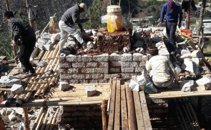 Volunteer service at chorten construction, Wangdue 