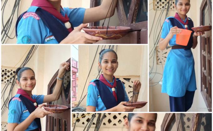  भीषण गर्मी में पक्षियों के लिए परिंडे बांधते  सेवा कार्य ।