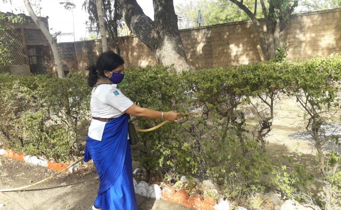 पौधों की देखरेख करते हुए यूनिट लीडर सुमन चारण